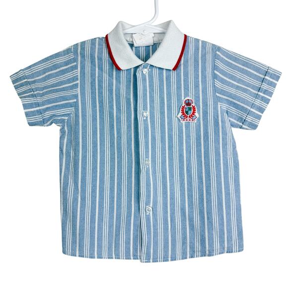 Vintage 90s Paul Scott Button Up Stripe Blue Polo Shirt Boys - 4 4T - Picture 1 of 9